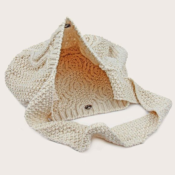 Women's Crochet Tote Bag Woven Knit Large Capacity Shoulder Handbag - Picture 4 of 7